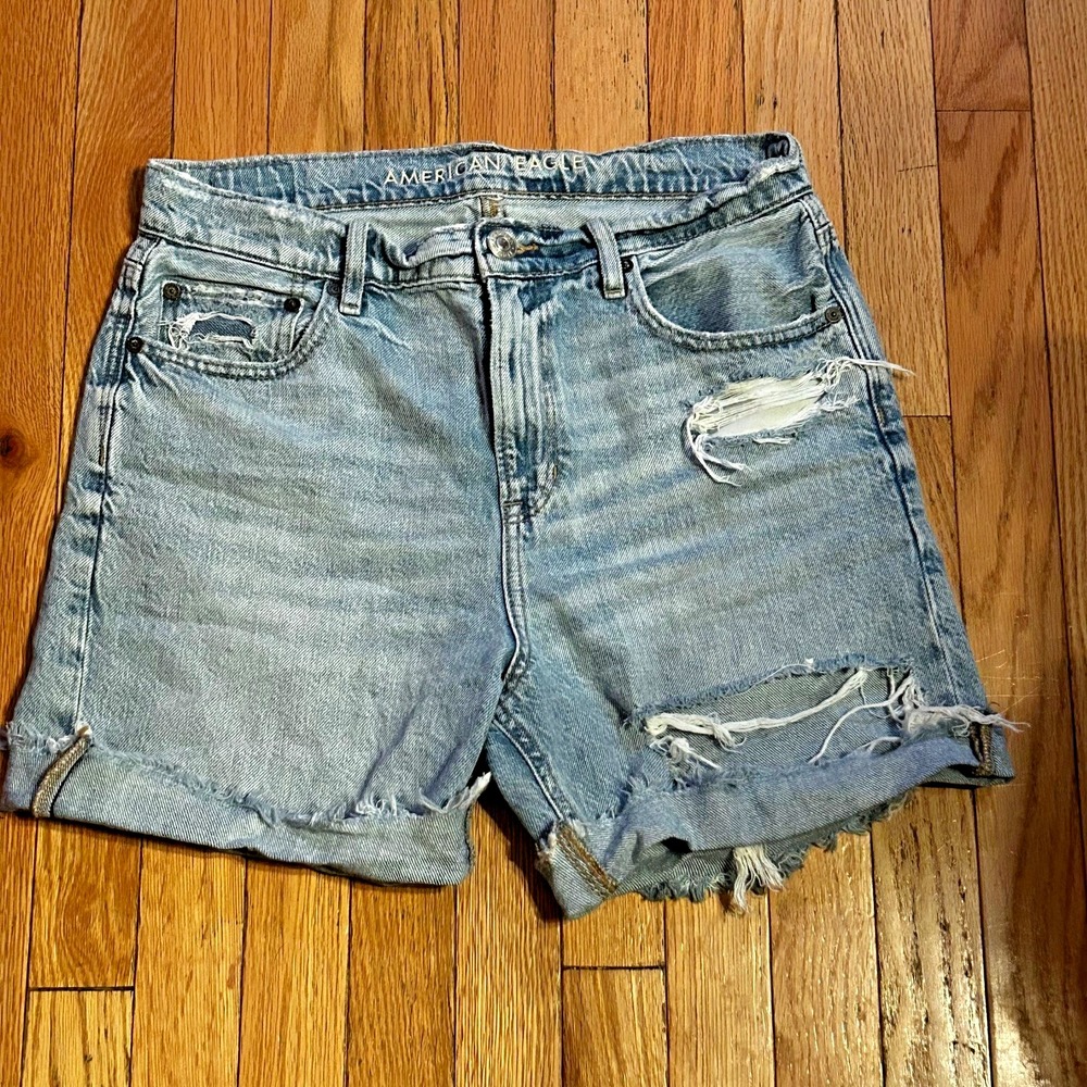 American Eagle Outfitters Light Blue Distressed Jean Shorts